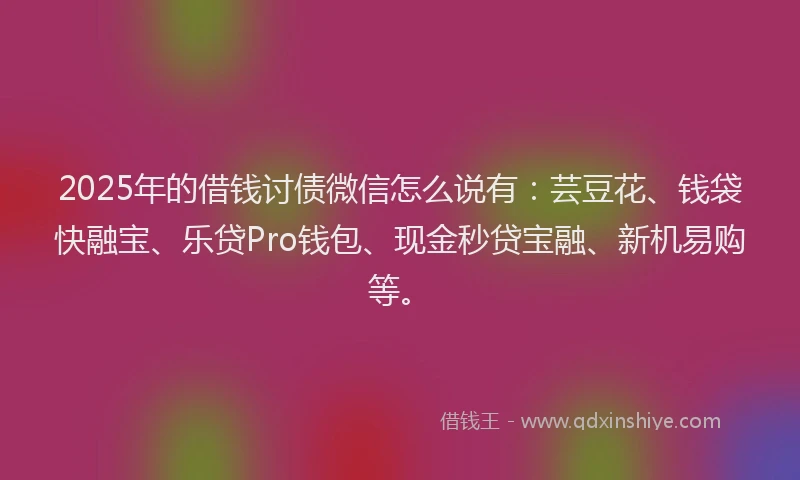 2025年的借钱讨债微信怎么说有：芸豆花、钱袋快融宝、乐贷Pro钱包、现金秒贷宝融、新机易购等。