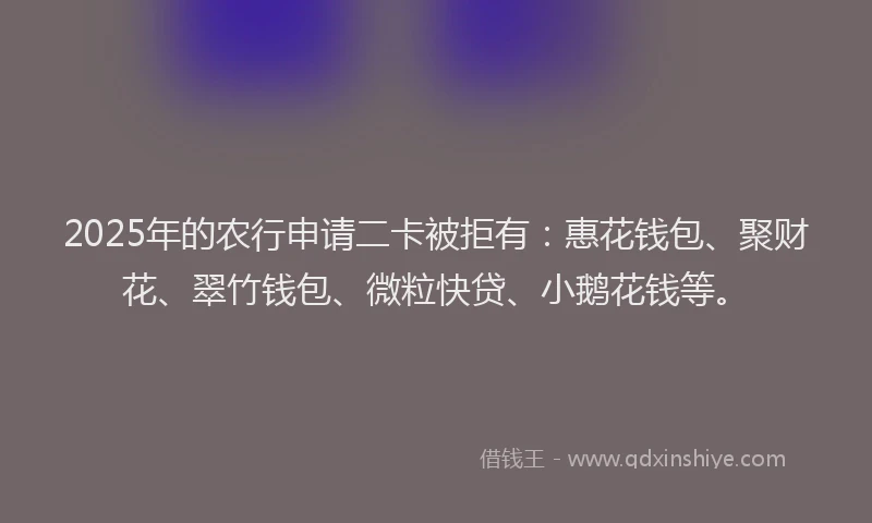 2025年的农行申请二卡被拒有：惠花钱包、聚财花、翠竹钱包、微粒快贷、小鹅花钱等。