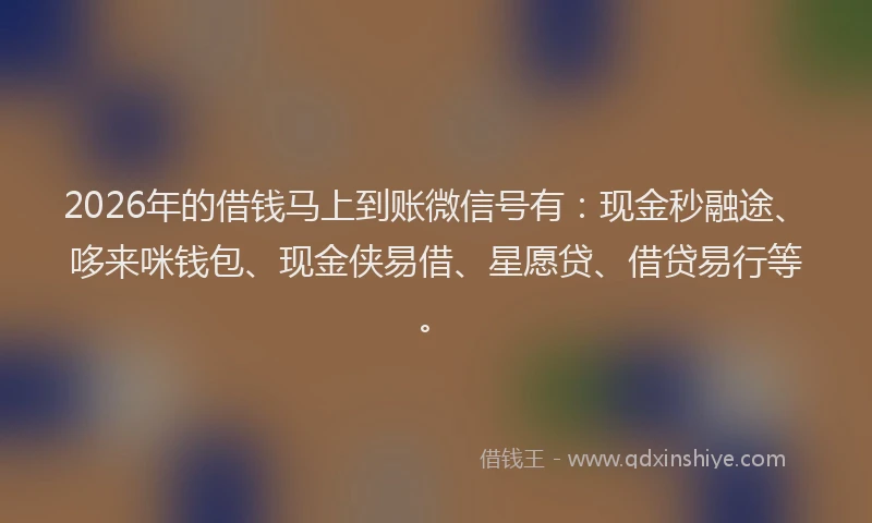 2026年的借钱马上到账微信号有:现金秒融途、哆来咪钱包、现金侠易借、星愿贷、借贷易行等。