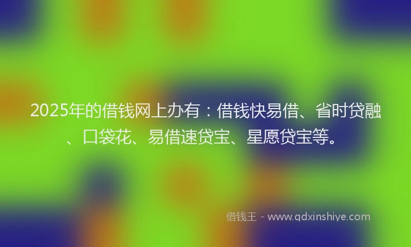 2025年的借钱网上办有：借钱快易借、省时贷融、口袋花、易借速贷宝、星愿贷宝等。