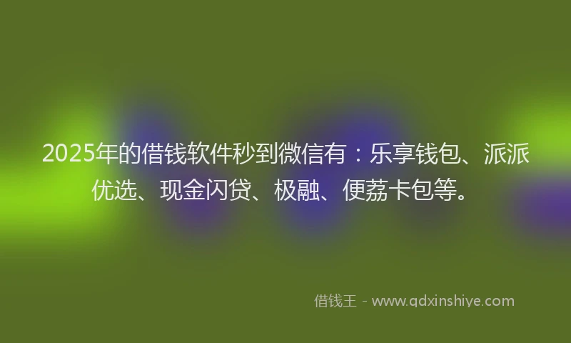 2025年的借钱软件秒到微信有：乐享钱包、派派优选、现金闪贷、极融、便荔卡包等。