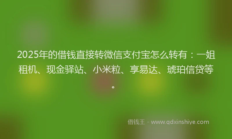 2025年的借钱直接转微信支付宝怎么转有：一姐租机、现金驿站、小米粒、享易达、琥珀信贷等。
