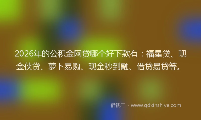 2026年的公积金网贷哪个好下款有：福星贷、现金侠贷、萝卜易购、现金秒到融、借贷易贷等。