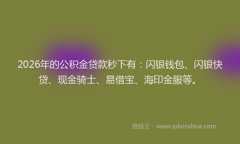 2026年的公积金贷款秒下有：闪银钱包、闪银快贷、现金骑士、易借宝、海印金服等。