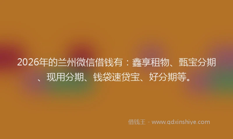 2026年的兰州微信借钱有:鑫享租物、甄宝分期、现用分期、钱袋速贷宝、好分期等。