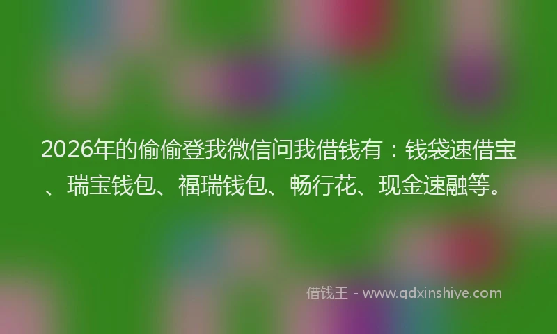 2026年的偷偷登我微信问我借钱有：钱袋速借宝、瑞宝钱包、福瑞钱包、畅行花、现金速融等。