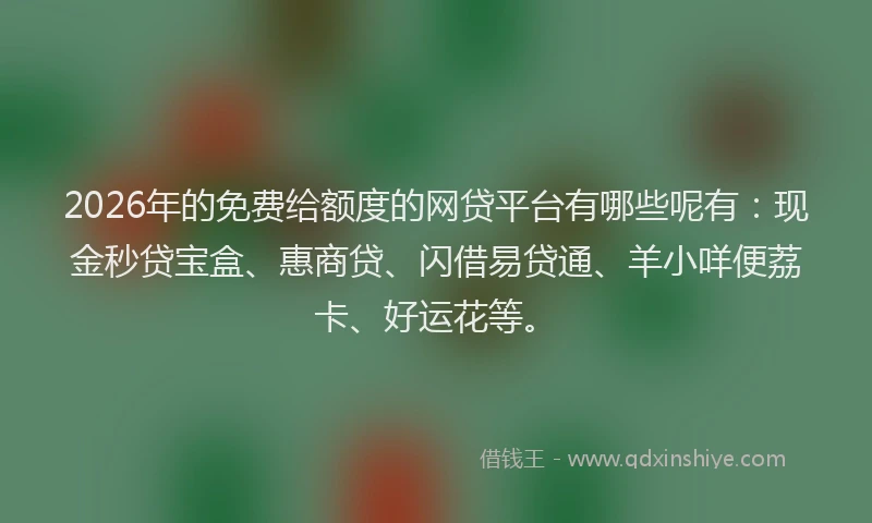 2026年的免费给额度的网贷平台有哪些呢有：现金秒贷宝盒、惠商贷、闪借易贷通、羊小咩便荔卡、好运花等。