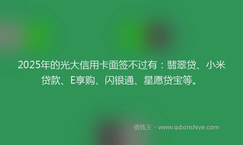 2025年的光大信用卡面签不过有：翡翠贷、小米贷款、E享购、闪银通、星愿贷宝等。