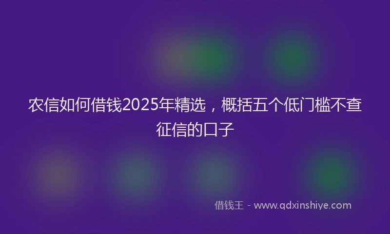 农信如何借钱2025年精选，概括五个低门槛不查征信的口子