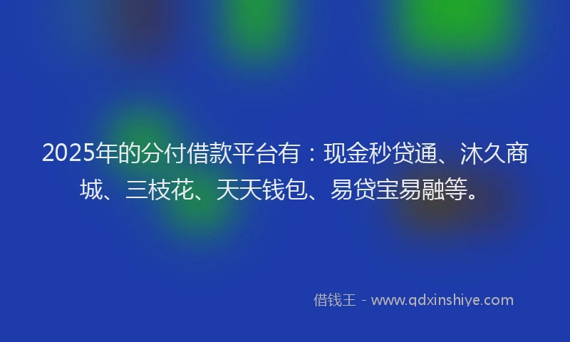 2025年的分付借款平台有:现金秒贷通、沐久商城、三枝花、天天钱包、易贷宝易融等。