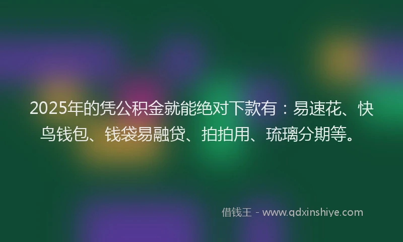 2025年的凭公积金就能绝对下款有：易速花、快鸟钱包、钱袋易融贷、拍拍用、琉璃分期等。