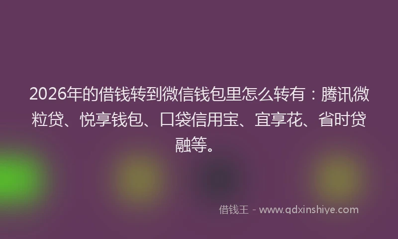 2026年的借钱转到微信钱包里怎么转有:腾讯微粒贷、悦享钱包、口袋信用宝、宜享花、省时贷融等。