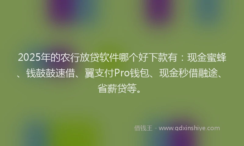 2025年的农行放贷软件哪个好下款有：现金蜜蜂、钱鼓鼓速借、翼支付Pro钱包、现金秒借融途、省薪贷等。