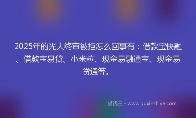 2025年的光大终审被拒怎么回事有：借款宝快融、借款宝易贷、小米粒、现金易融通宝、现金易贷通等。