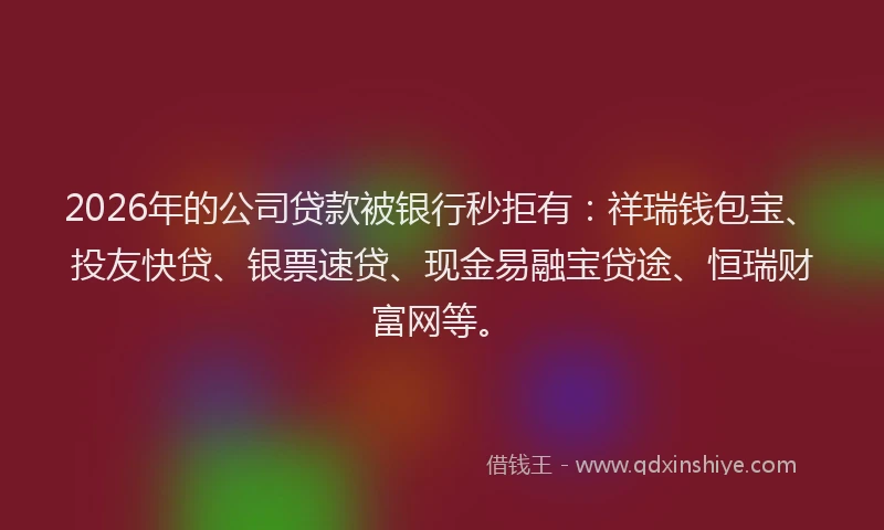 2026年的公司贷款被银行秒拒有：祥瑞钱包宝、投友快贷、银票速贷、现金易融宝贷途、恒瑞财富网等。