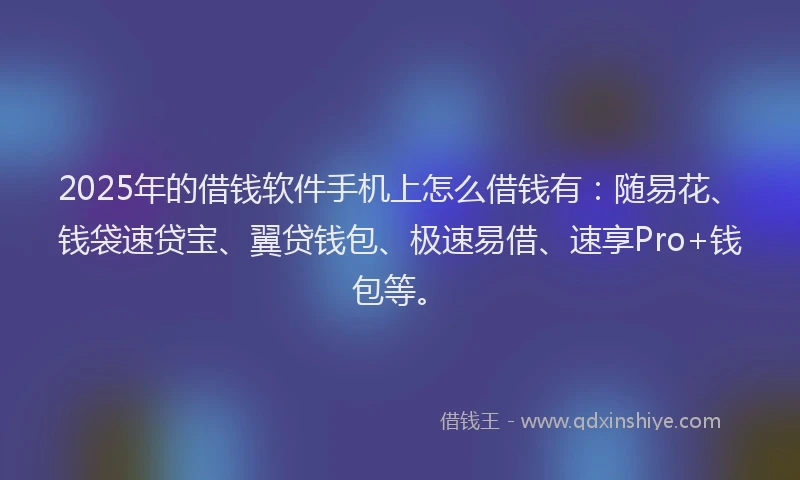 2025年的借钱软件手机上怎么借钱有：随易花、钱袋速贷宝、翼贷钱包、极速易借、速享Pro+钱包等。