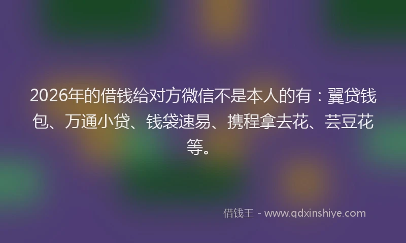 2026年的借钱给对方微信不是本人的有：翼贷钱包、万通小贷、钱袋速易、携程拿去花、芸豆花等。