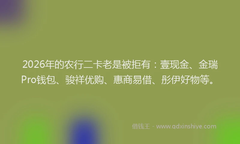 2026年的农行二卡老是被拒有:壹现金、金瑞Pro钱包、骏祥优购、惠商易借、彤伊好物等。