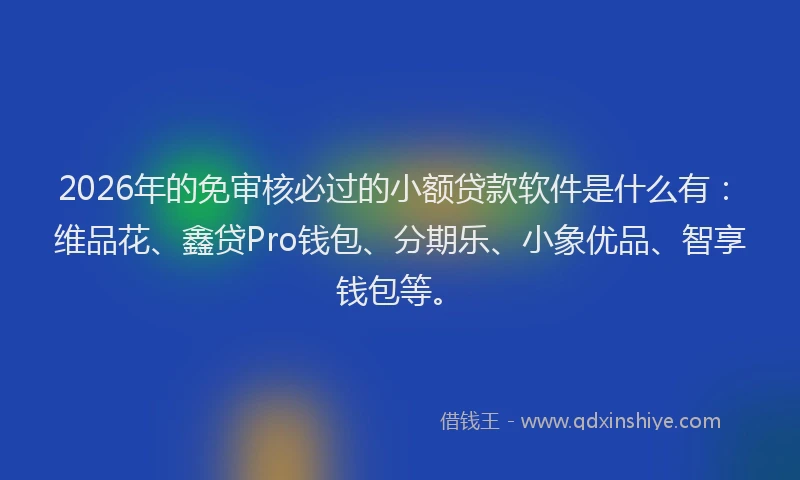 2026年的免审核必过的小额贷款软件是什么有:维品花、鑫贷Pro钱包、分期乐、小象优品、智享钱包等。
