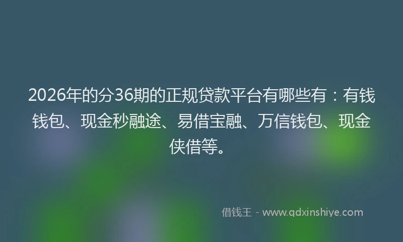 2026年的分36期的正规贷款平台有哪些有：有钱钱包、现金秒融途、易借宝融、万信钱包、现金侠借等。