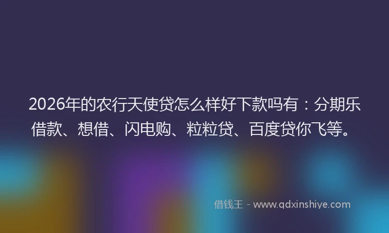 2026年的农行天使贷怎么样好下款吗有：分期乐借款、想借、闪电购、粒粒贷、百度贷你飞等。