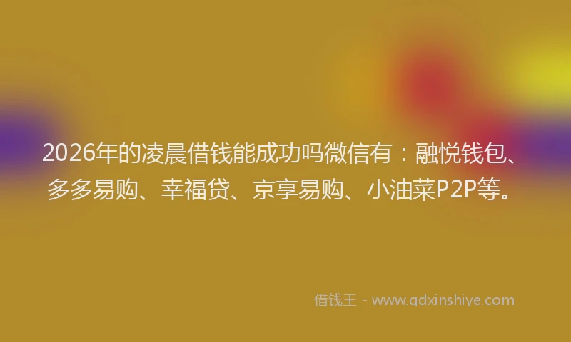 2026年的凌晨借钱能成功吗微信有：融悦钱包、多多易购、幸福贷、京享易购、小油菜P2P等。