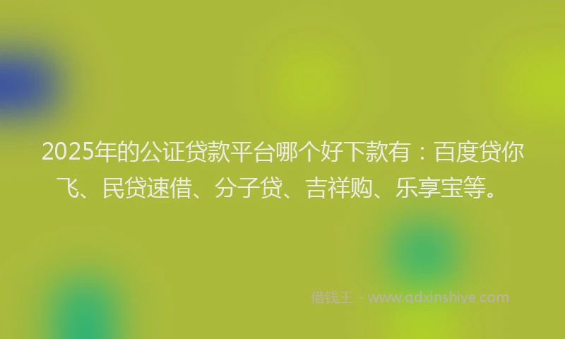 2025年的公证贷款平台哪个好下款有：百度贷你飞、民贷速借、分子贷、吉祥购、乐享宝等。