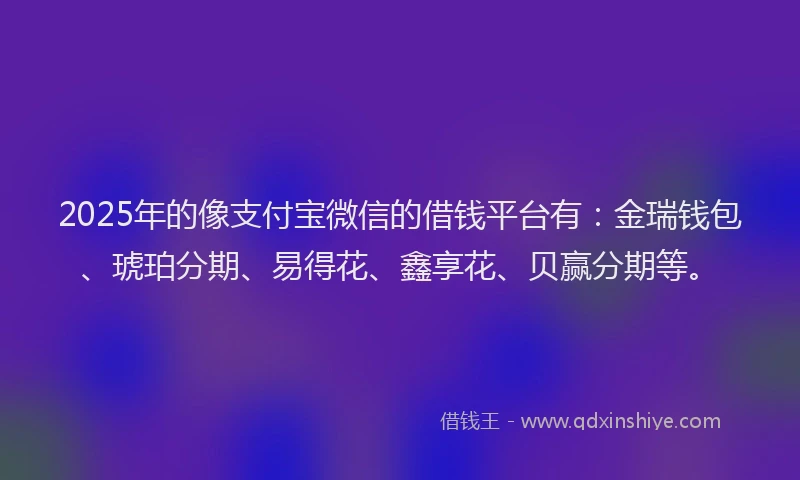 2025年的像支付宝微信的借钱平台有：金瑞钱包、琥珀分期、易得花、鑫享花、贝赢分期等。
