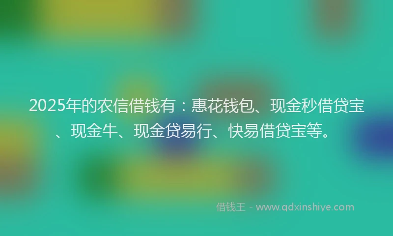 2025年的农信借钱有：惠花钱包、现金秒借贷宝、现金牛、现金贷易行、快易借贷宝等。