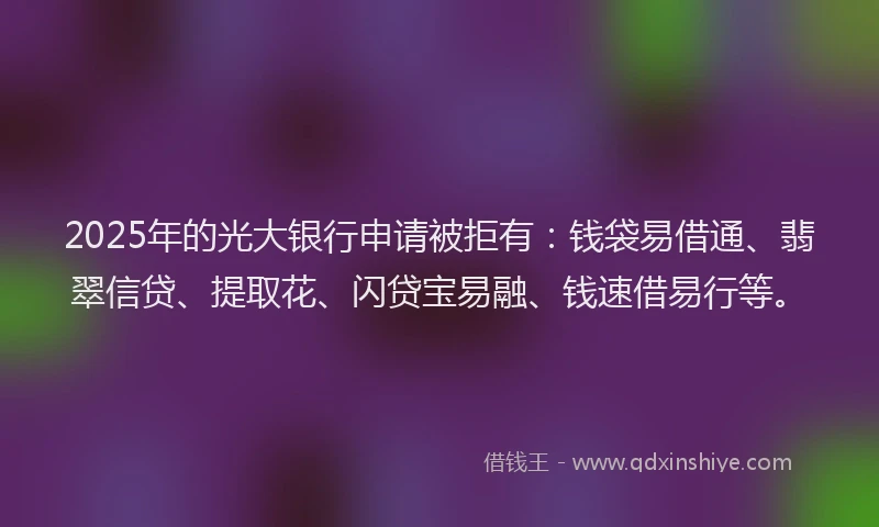 2025年的光大银行申请被拒有:钱袋易借通、翡翠信贷、提取花、闪贷宝易融、钱速借易行等。