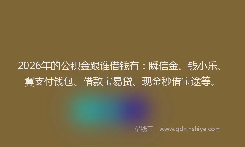 2026年的公积金跟谁借钱有:瞬信金、钱小乐、翼支付钱包、借款宝易贷、现金秒借宝途等。