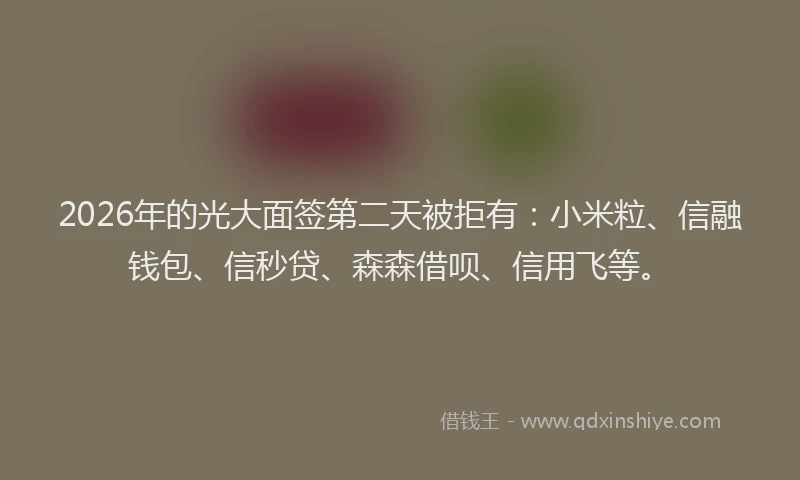 2026年的光大面签第二天被拒有：小米粒、信融钱包、信秒贷、森森借呗、信用飞等。