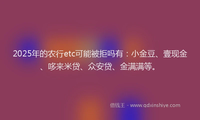 2025年的农行etc可能被拒吗有：小金豆、壹现金、哆来米贷、众安贷、金满满等。