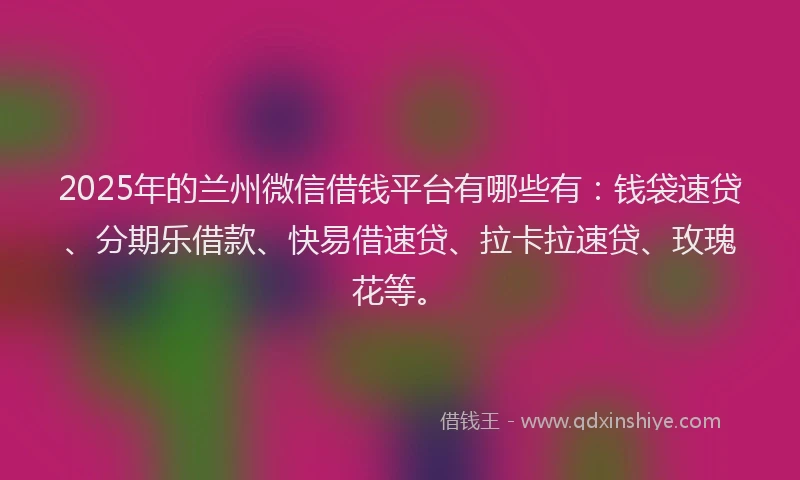 2025年的兰州微信借钱平台有哪些有:钱袋速贷、分期乐借款、快易借速贷、拉卡拉速贷、玫瑰花等。