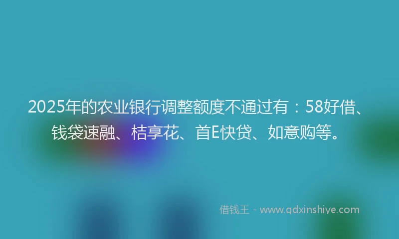 2025年的农业银行调整额度不通过有：58好借、钱袋速融、桔享花、首E快贷、如意购等。