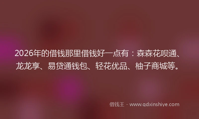 2026年的借钱那里借钱好一点有:森森花呗通、龙龙享、易贷通钱包、轻花优品、柚子商城等。