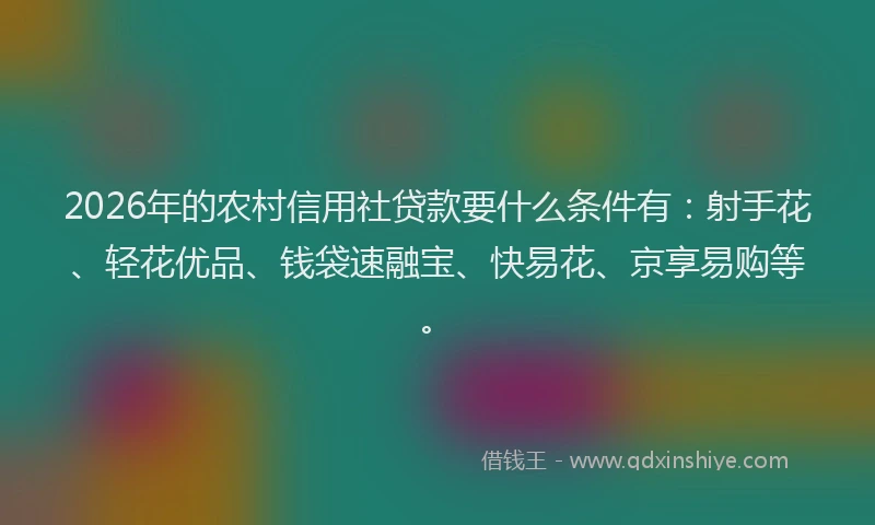 2026年的农村信用社贷款要什么条件有:射手花、轻花优品、钱袋速融宝、快易花、京享易购等。