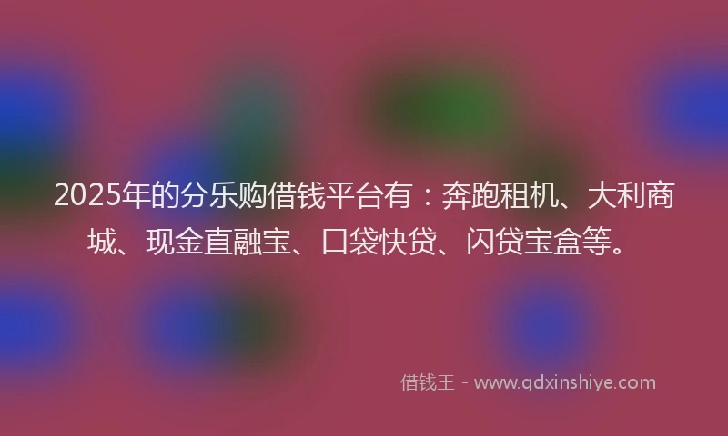 2025年的分乐购借钱平台有：奔跑租机、大利商城、现金直融宝、口袋快贷、闪贷宝盒等。