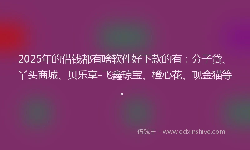 2025年的借钱都有啥软件好下款的有：分子贷、丫头商城、贝乐享-飞鑫琼宝、橙心花、现金猫等。