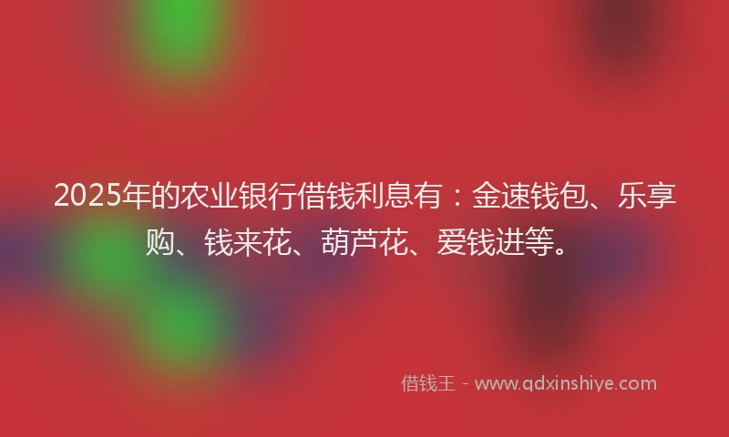 2025年的农业银行借钱利息有：金速钱包、乐享购、钱来花、葫芦花、爱钱进等。