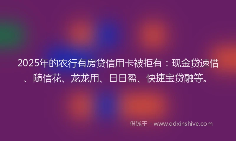 2025年的农行有房贷信用卡被拒有：现金贷速借、随信花、龙龙用、日日盈、快捷宝贷融等。