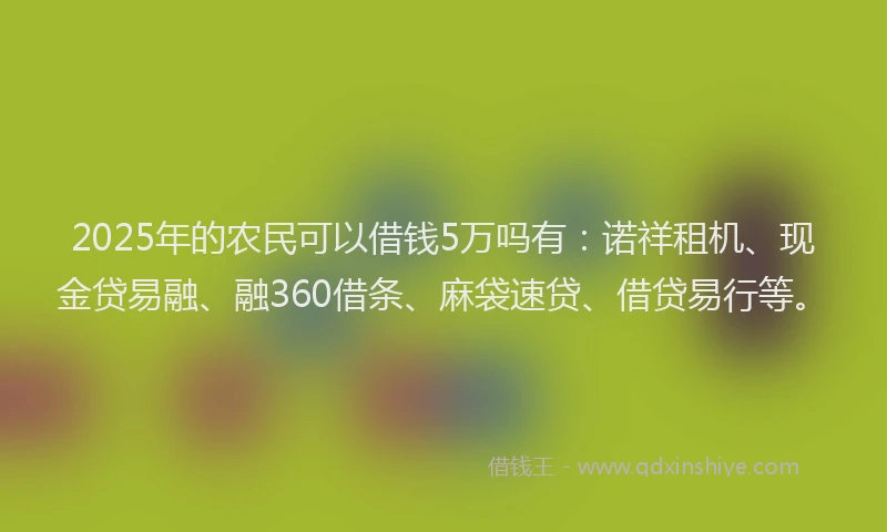 2025年的农民可以借钱5万吗有：诺祥租机、现金贷易融、融360借条、麻袋速贷、借贷易行等。