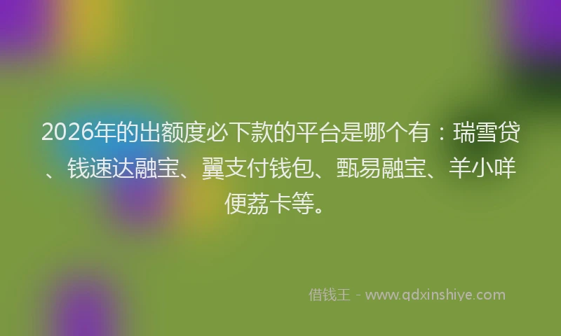 2026年的出额度必下款的平台是哪个有：瑞雪贷、钱速达融宝、翼支付钱包、甄易融宝、羊小咩便荔卡等。