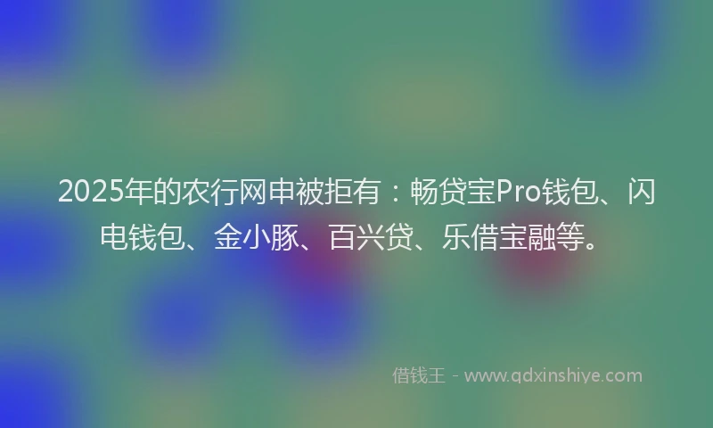 2025年的农行网申被拒有：畅贷宝Pro钱包、闪电钱包、金小豚、百兴贷、乐借宝融等。