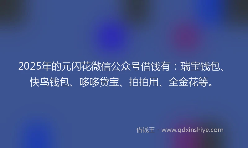 2025年的元闪花微信公众号借钱有:瑞宝钱包、快鸟钱包、哆哆贷宝、拍拍用、全金花等。