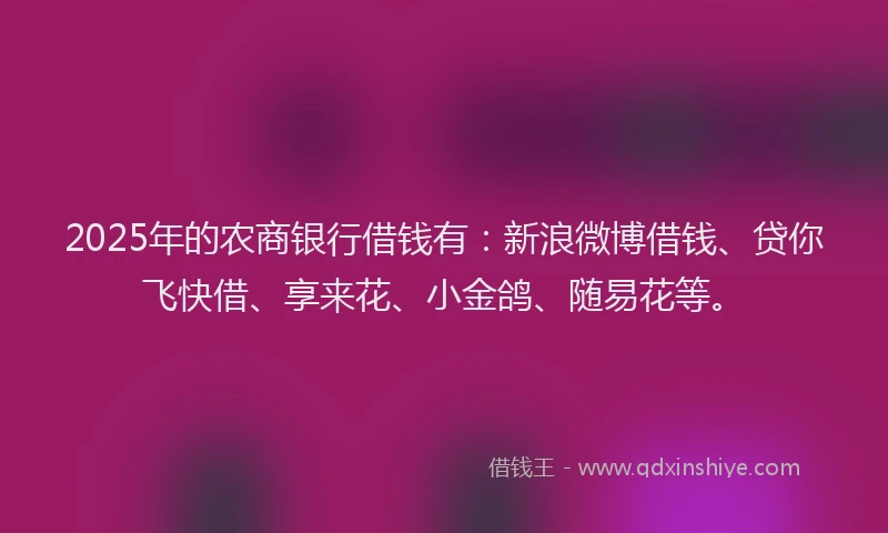 2025年的农商银行借钱有：新浪微博借钱、贷你飞快借、享来花、小金鸽、随易花等。