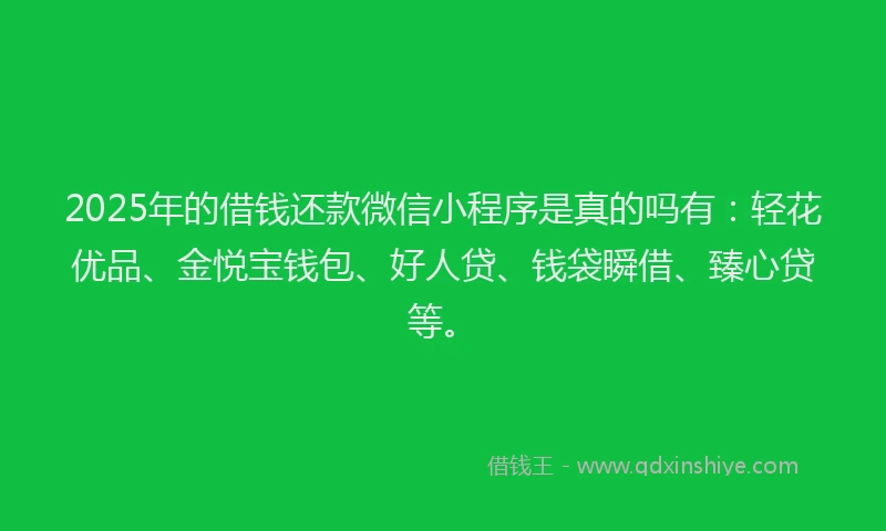 2025年的借钱还款微信小程序是真的吗有：轻花优品、金悦宝钱包、好人贷、钱袋瞬借、臻心贷等。