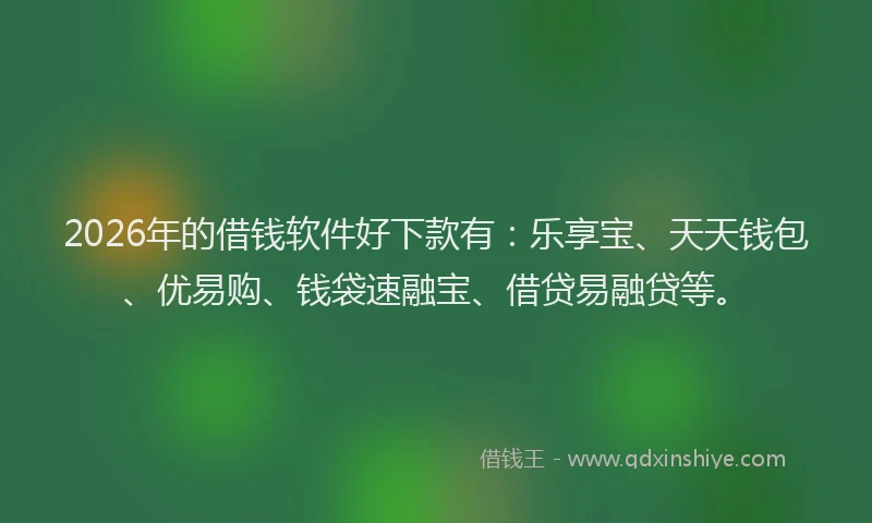 2026年的借钱软件好下款有：乐享宝、天天钱包、优易购、钱袋速融宝、借贷易融贷等。