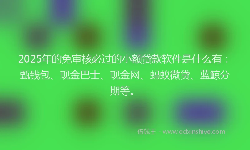 2025年的免审核必过的小额贷款软件是什么有:甄钱包、现金巴士、现金网、蚂蚁微贷、蓝鲸分期等。