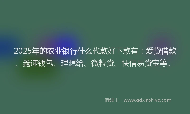 2025年的农业银行什么代款好下款有:爱贷借款、鑫速钱包、理想给、微粒贷、快借易贷宝等。